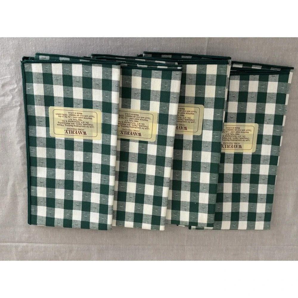 Vintage Green Gingham Table Linens: Country Cottage Set Of 4 Cloth Napkins